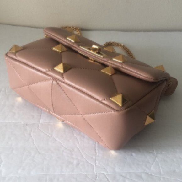 Valentino Garavani Roman Stud Small Lambskin Shoulder Leather Bag Rose Cannelle - Picture 9 of 16